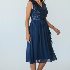 Elegant Navy Blue Sequin Dress